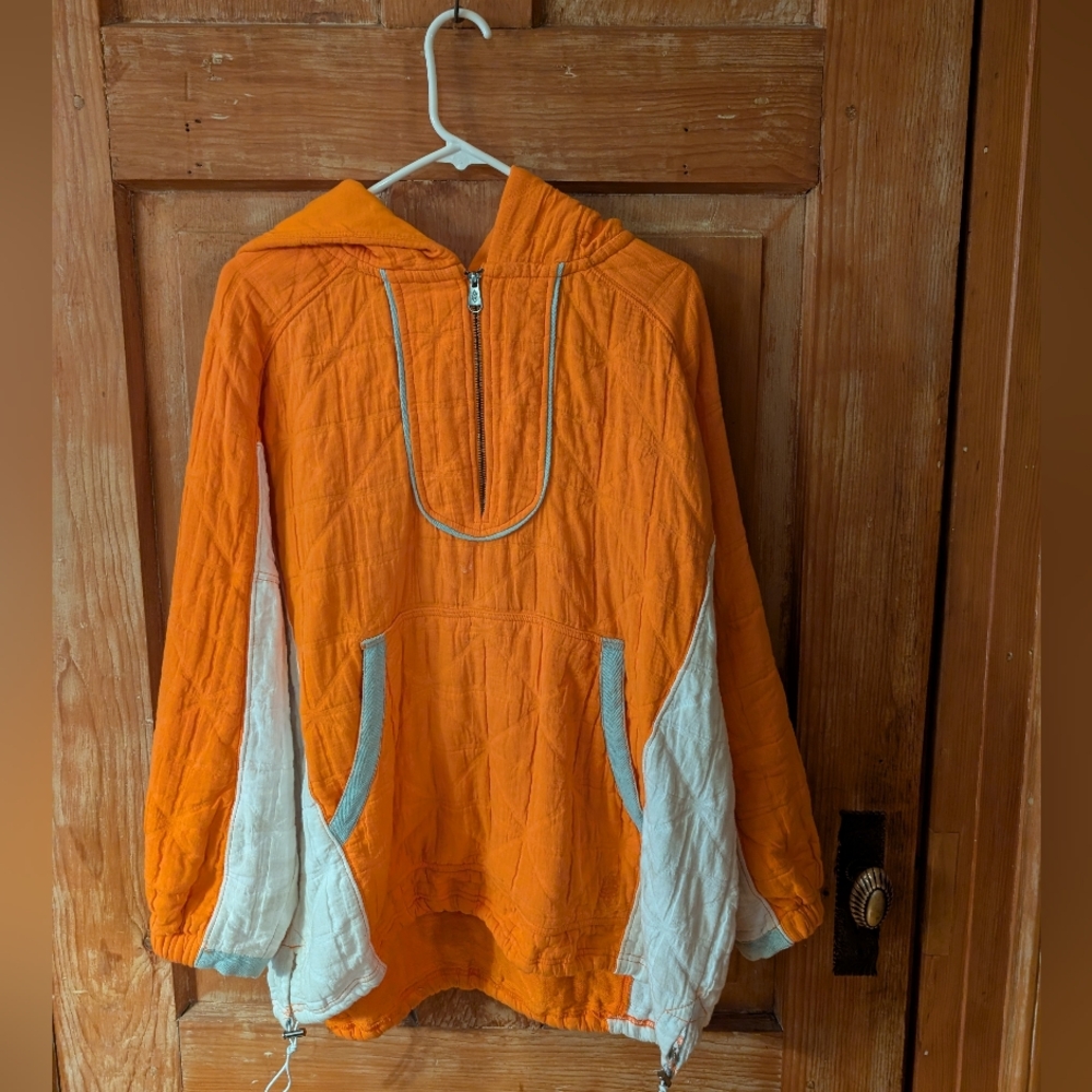 Free People Movement Trapped in Paradise Quilted Hoodie Orange and White